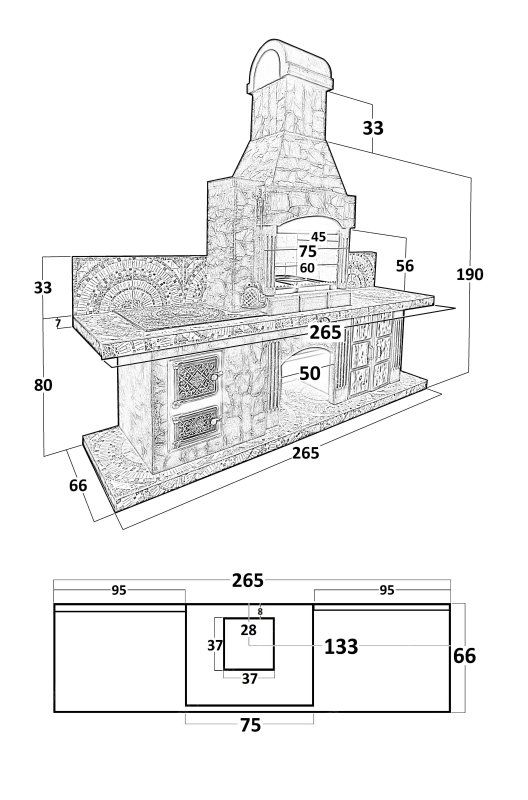 Печь № 13 — Печь барбекю с печью под казан и рабочим столом (или мойкой)