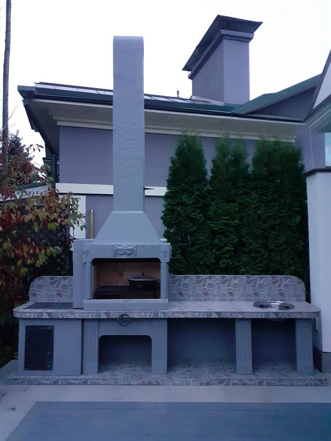 Печь № 22 — Печь барбекю с печью под казан, мойкой и рабочим столом