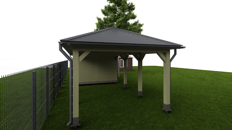 Навес для машин с двумя хозблоками ПРАКТИК